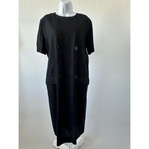 VTG Black Midi Talbots Albert Nipon Executive Dress, Sz 14 80s Office (b47)